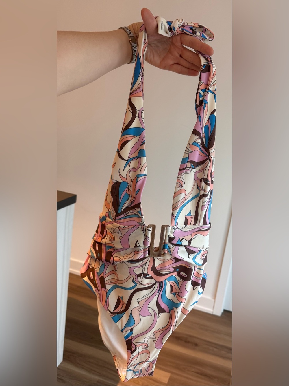 REISS Isabel Plunge Neck Abstract Print Swimsuit One Piece